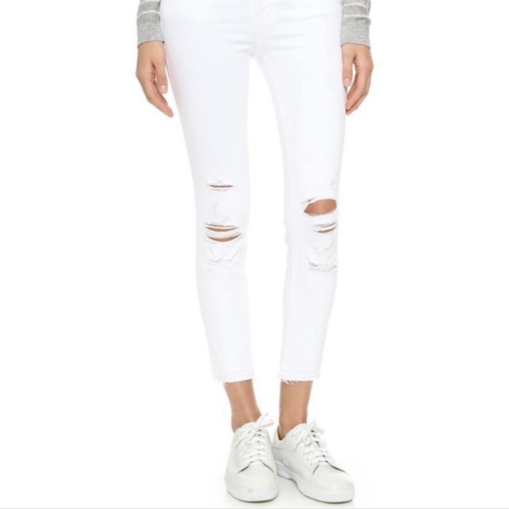 J Brand distressed white ankle jeans